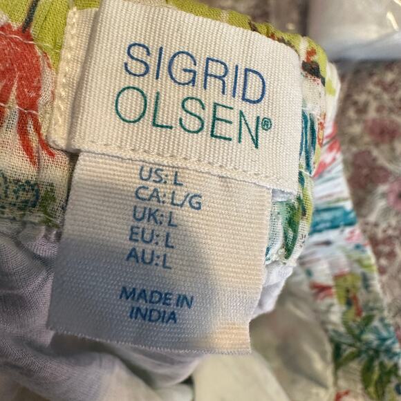 SIGRID OLSEN Beachy Tropical A-Line Lined Ruffle Mini Skirt Pockets Large - Picture 5 of 6